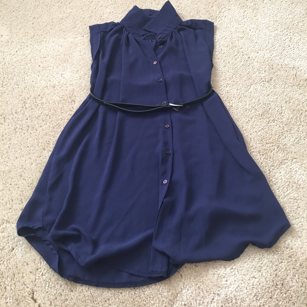 Navy Sleeveless Long Blouse